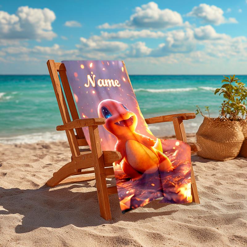 Personalized customized proof beach towel with Pokémon Charmander pattern - soft, absorbent,quick-drying,perfect swimming,camping&bathing
