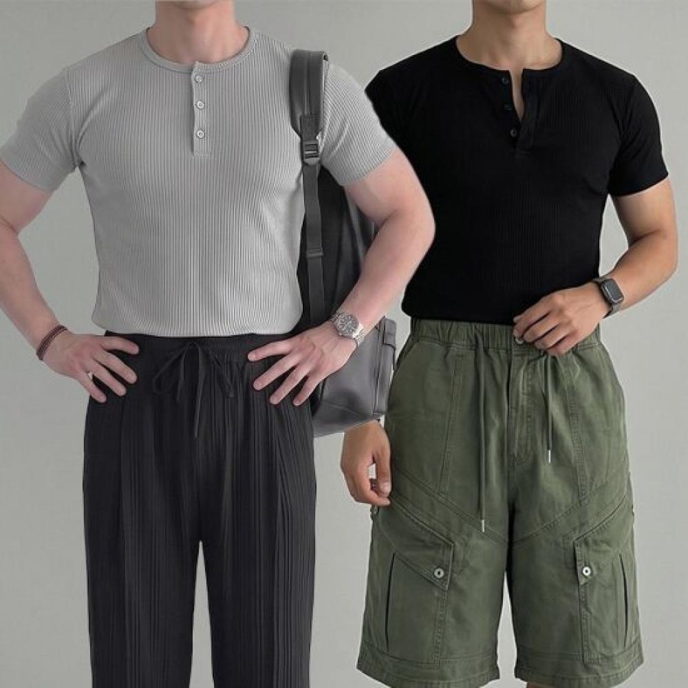Onl Men Henley Neck Crop Semi Muscle FiT T shirT Nk 1+1