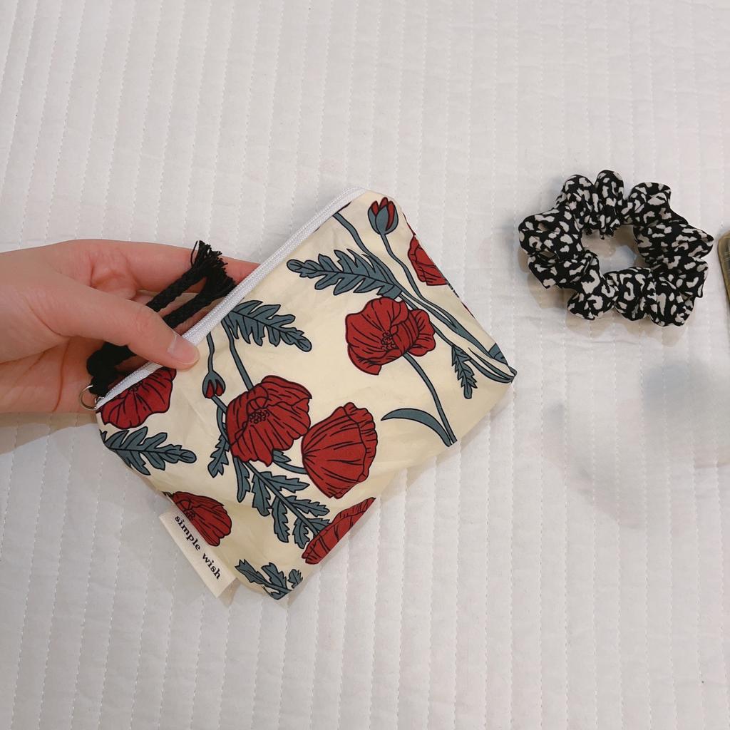 Mini Cotton Floral Organizer Bags for Women Bag Small Fabric Cosmetic Make Up Bag Little Purse Coin Pouch Children Cosmetic Case