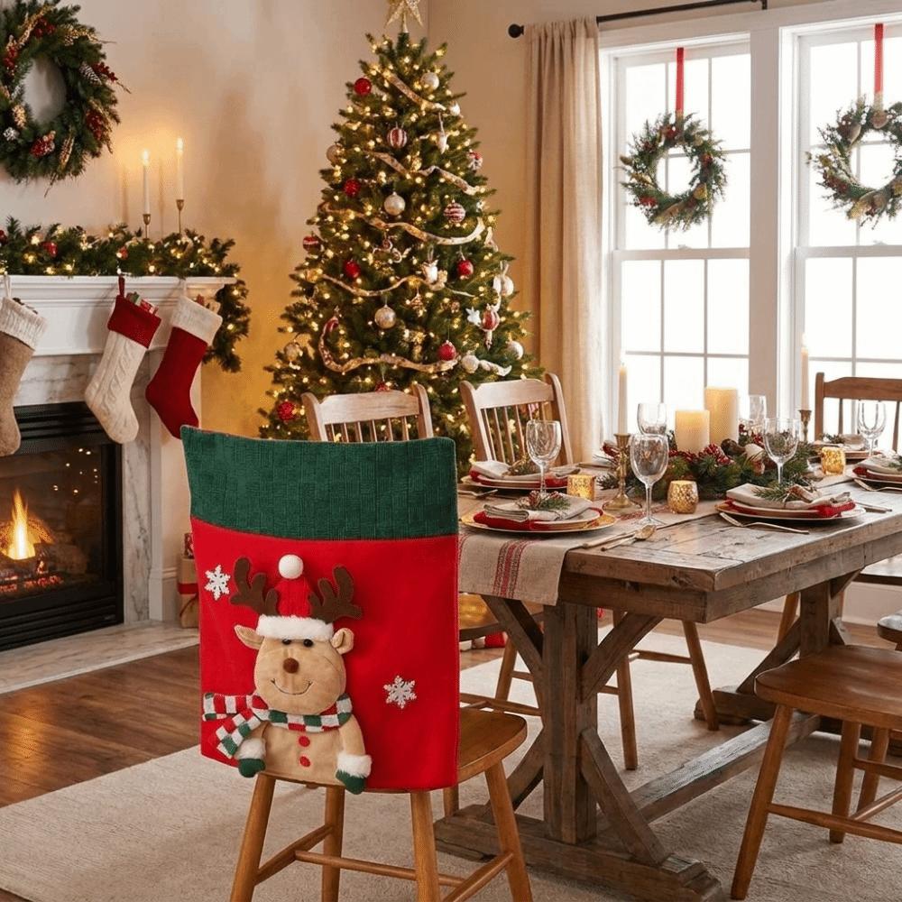 Snowman Xmas Dinner Chair Seat Cover Santa Santa Claus Chair Back Cover Office Banquet