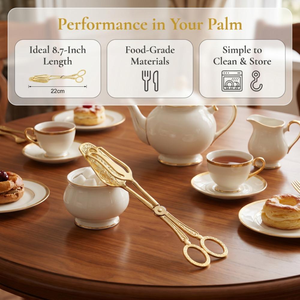 Zinc Alloy Bread Tongs Gold Finish Barbecue Tongs Elegant Buffet Clamps Barbecue Table
