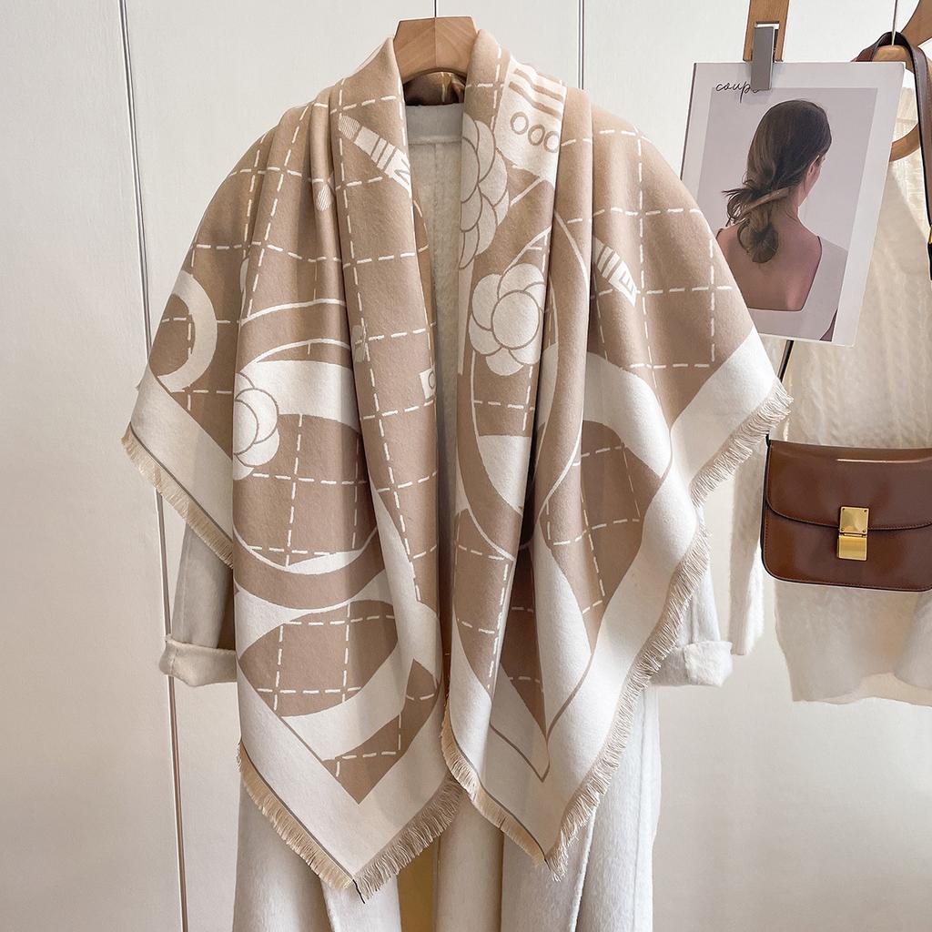 Модный женский утолщенный теплый платок из искусственного кашемира, простой атмосферный шарф с помпонами.