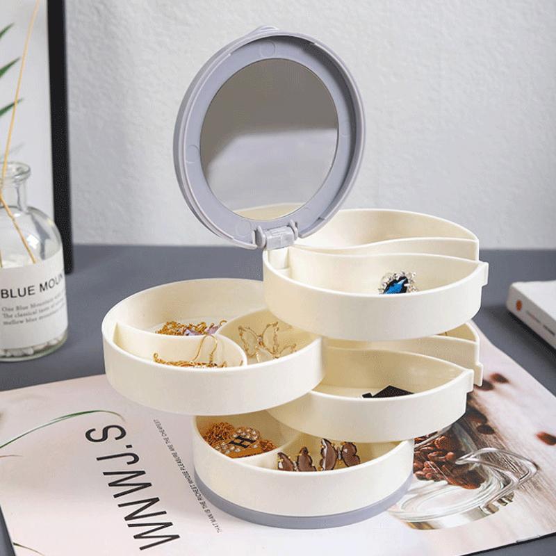 Вращающаяся четырехслойная шкатулка для хранения украшений, ожерелий, сережек, колец, браслетов, многослойная коробка для хранения с зеркалом