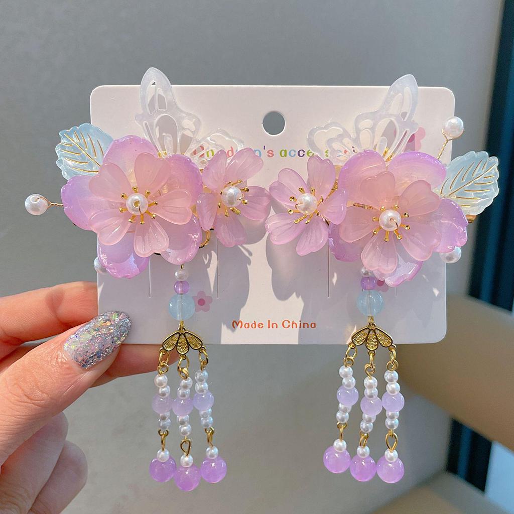 Ханьфу Женский Цветочный Головной Убор с Кисточками - Заколка для Волос в Стиле Принцессы для Девочек