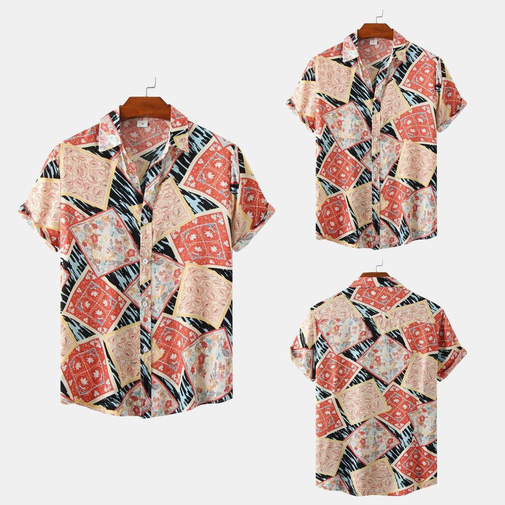 2022 Summer Men's Short Sleeve Floral Shirt - European and American Style