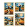 Bohemian Village Sunrise Art Картины с рамкой для домашнего декора, настенная живопись для гостиной, разноцветные, рамки цвета натурального дерева, набор из 4 шт.