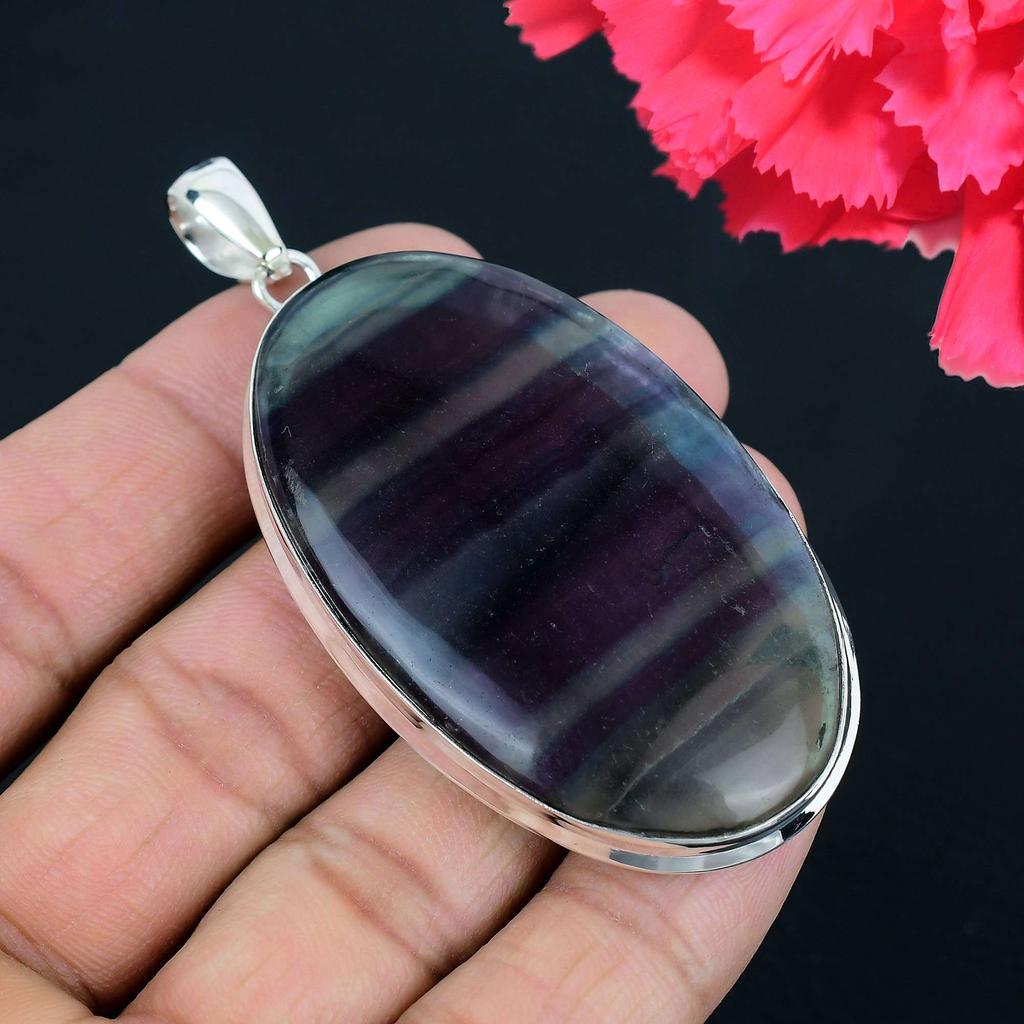 Подвеска из драгоценного камня флюорита, твердая подвеска из стерлингового серебра 925 пробы, ювелирный подарок для унисекс