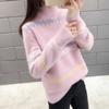 Women Fashion Half Turtleneck Basic Sweater Autumn Loose Casual Cashmere Knitting Pullovers Vintage Print Knitwear