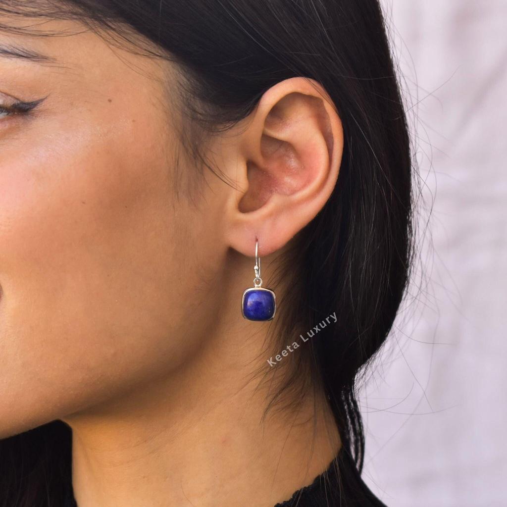 Natural Lapis Lazuli earrings Lapis dangle earrings for women Gemstones earrings Sterling silver handmade earrings Bridesmaid jewelry