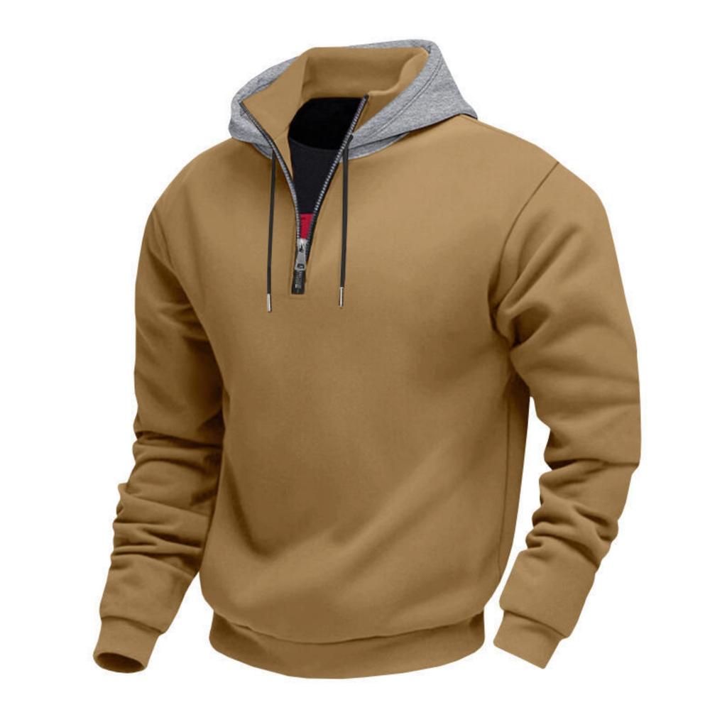 Men's 1/4 Zip Cargo Hoodie | Drawstring Multi-Pocket, Solid Color For Outdoor & Casual Wear