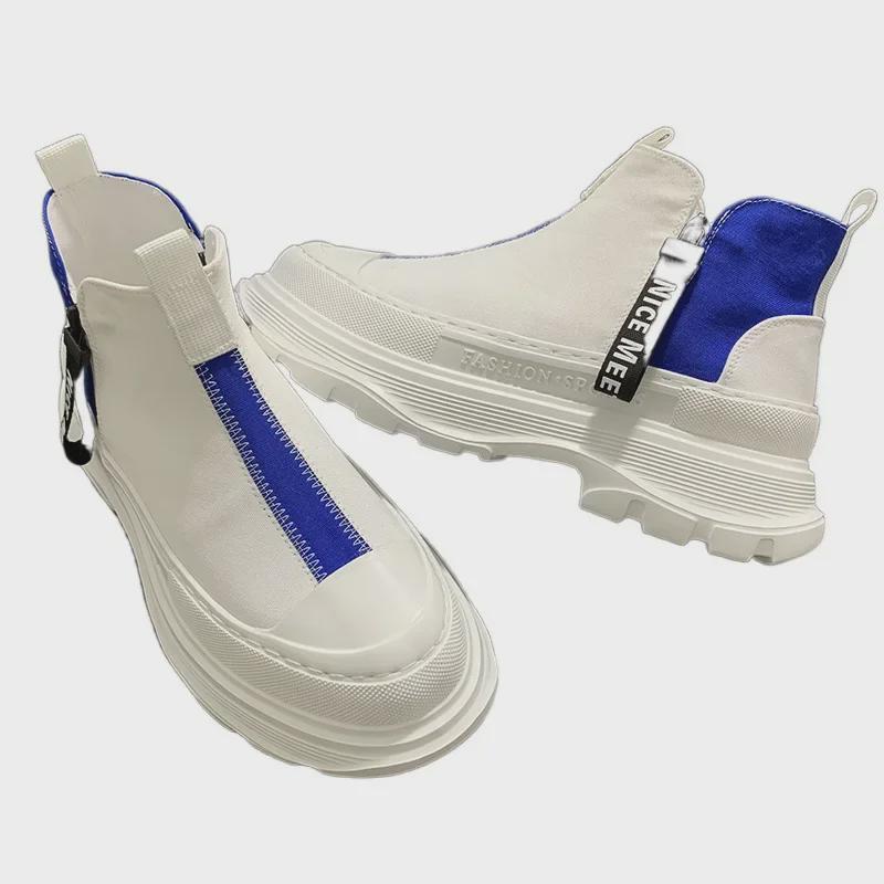 Мужские летние дышащие высокие туфли в корейском стиле на каждый день из парусины на платформе с застежкой-молнией