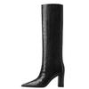 Fashion Knee High Boots Women Snake Leather Sexy Point Winter Tall Long Party Shoes Female Trends Black Cowboy Cowgirls Boot