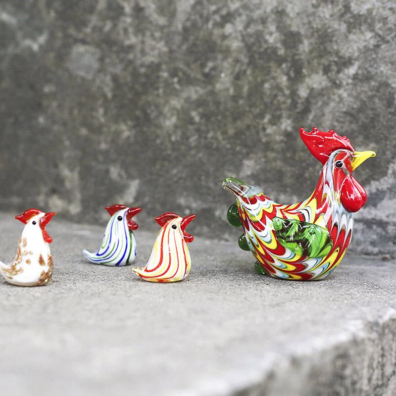 Living Room Chick Rooster Glass Beads Colorful Animal Large Small Hens Statue Miniatures