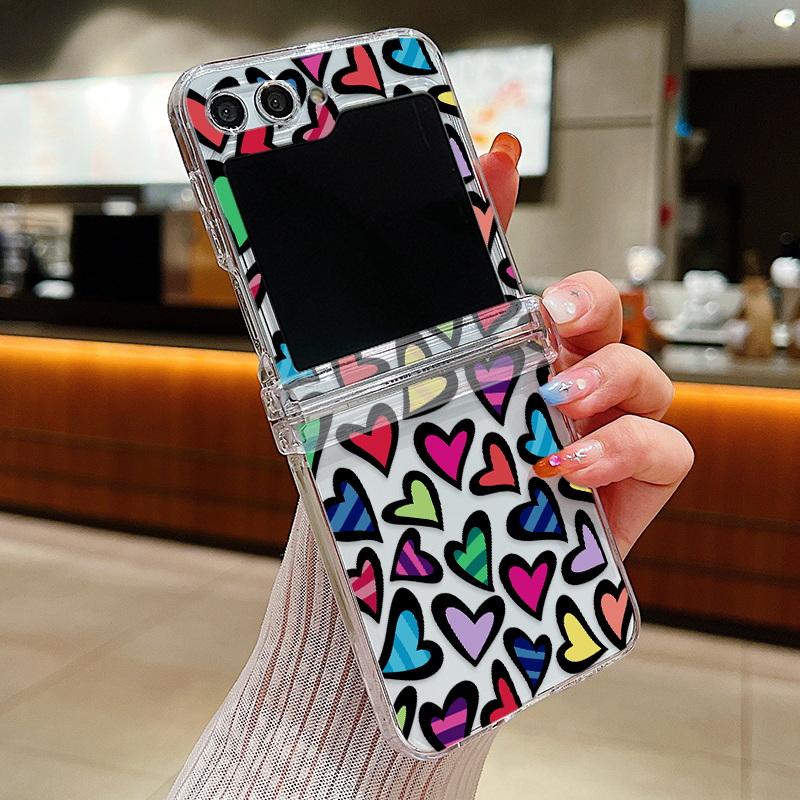 Transparent Love Flower Phone Case For Samsung Galaxy Z Flip 6 5 4 3 Flip 5 Flip 6 Shockproof Bumper Slim Hard Back Cover Fundas