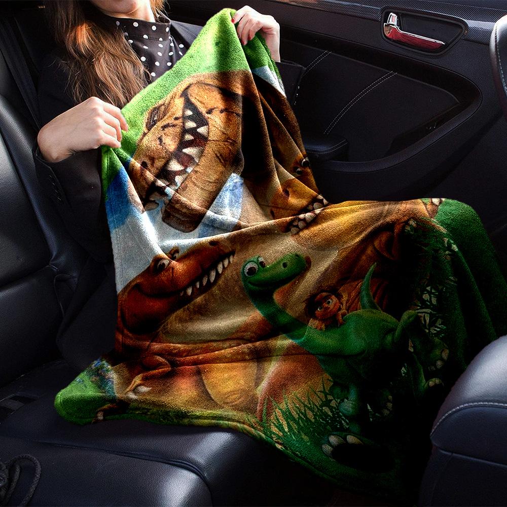Good Dinosaur Cartoon Dinosaur Family Scene Print Flannel Blanket Soft Warm Throw Blanket for Sofa Bed Living Room
