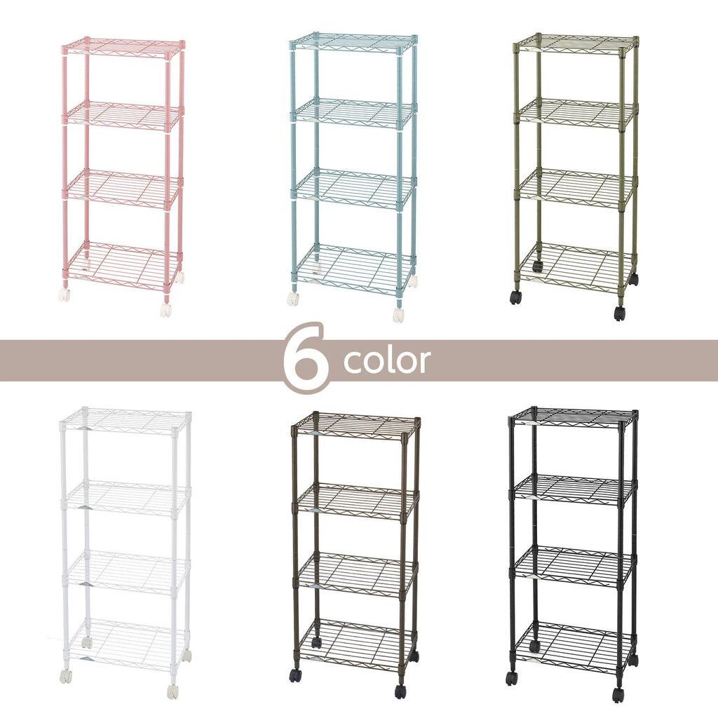 Doshisha Luminous Color 4 Width Stylish and Steel Total Load Capacity Casters Pole Diameter Width X Depth X Height Rack, Black, Tiers, 45, Slim, Cute,