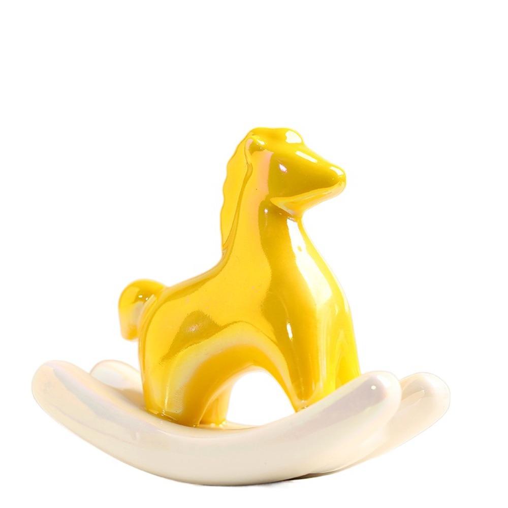 Ceramic Rocking Horse Ornament Exquisite Tea Pet Ornaments Simple Horse Year Decoration Kids Gift