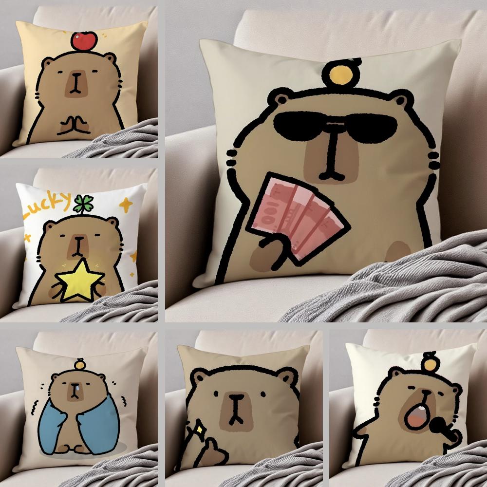 Cute Animal Cartoon Companion Capybara Cushion Cover Throw Pillow Cover Hidden Button Durable Polyester Chair Cushion
