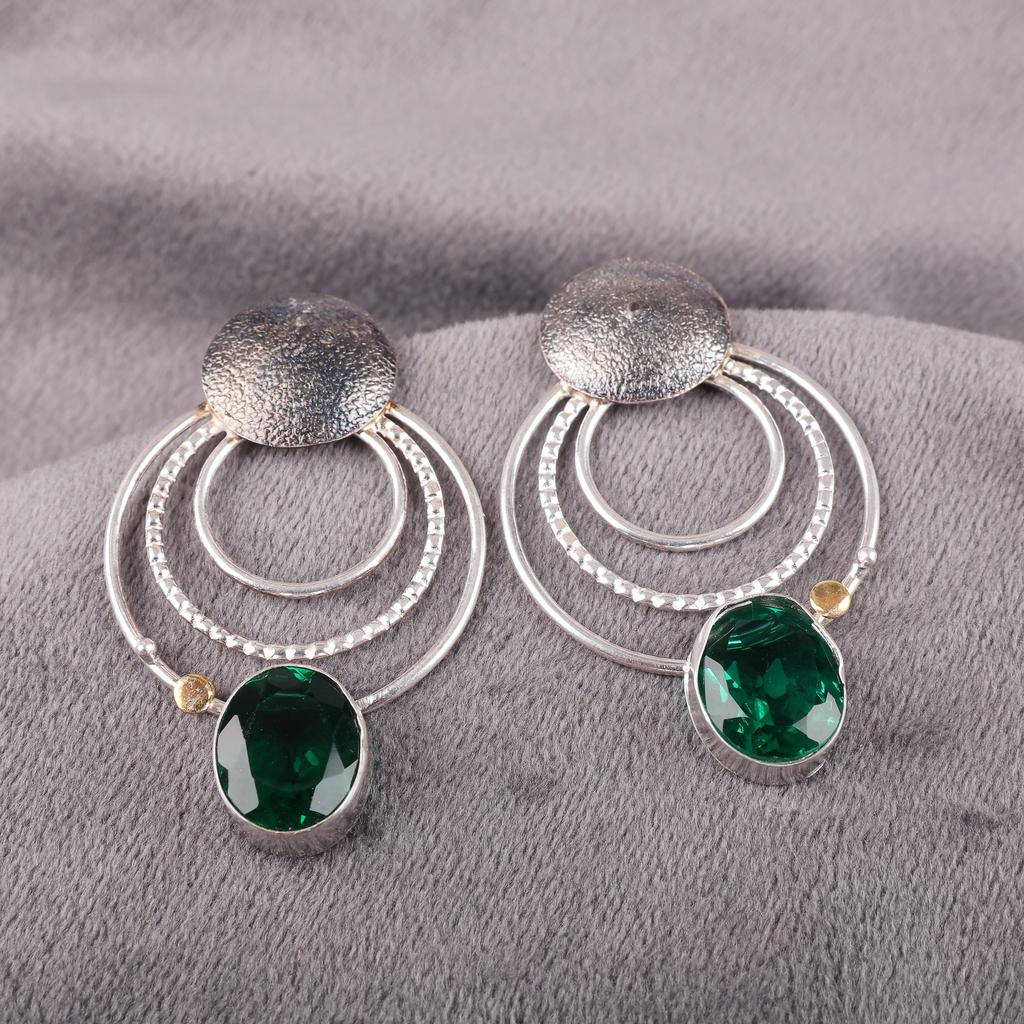 Green Emerald Gemstone Earrings Jewelry, Handmade Gorgeous Silver Earrings, 925 Sterling Silver Jewelry For Wedding Gift