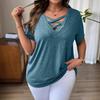 Летняя мода Плюс Женская футболка с V-образным вырезом Однотонная С коротким рукавом Сексуальный топ Футболка