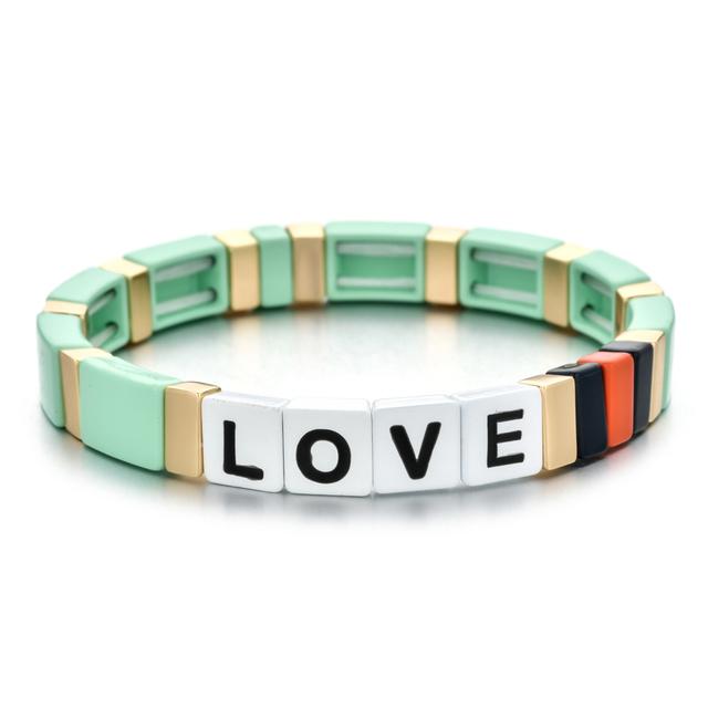 New Custom Tile Bracelet Charms Love Heart Handmade Women Kids Jewelry Engraved Letter Bracelet Gift Fashion