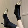 2024 New Fashion High Heel Elastic Slim Boots Women's Shoes Mid-calf Sock Boots Pointed Rubber Material Spring and Autumn