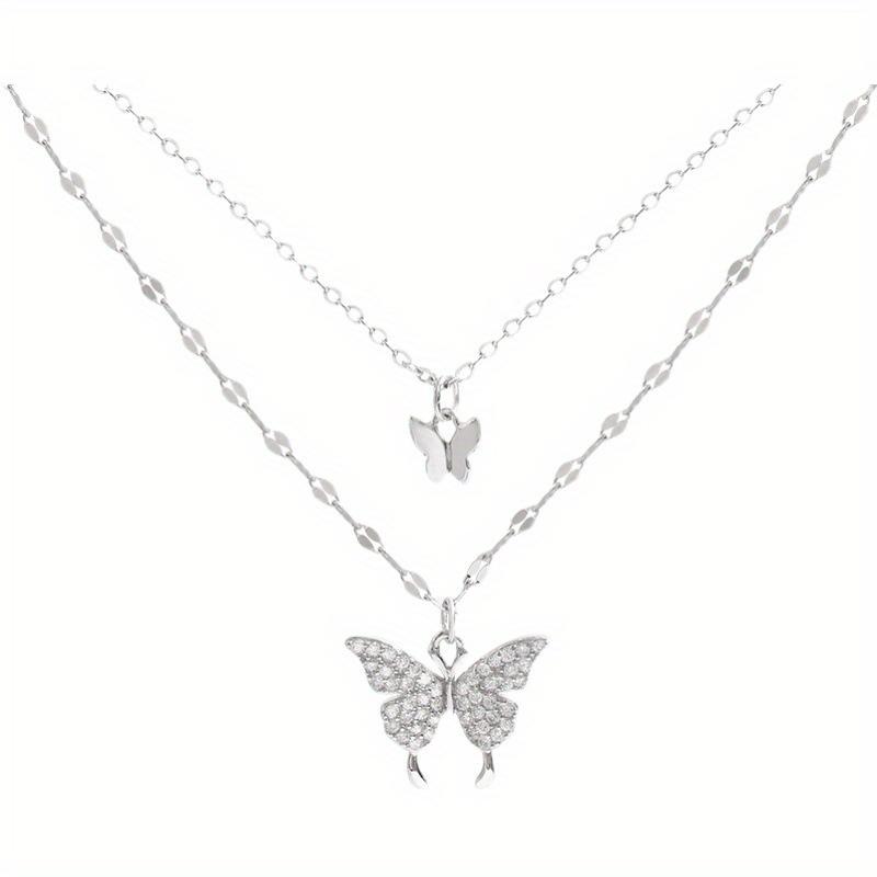 Double Layered Butterfly Necklace for Women with High-end Design, Light Luxury and Niche Collarbone Chain