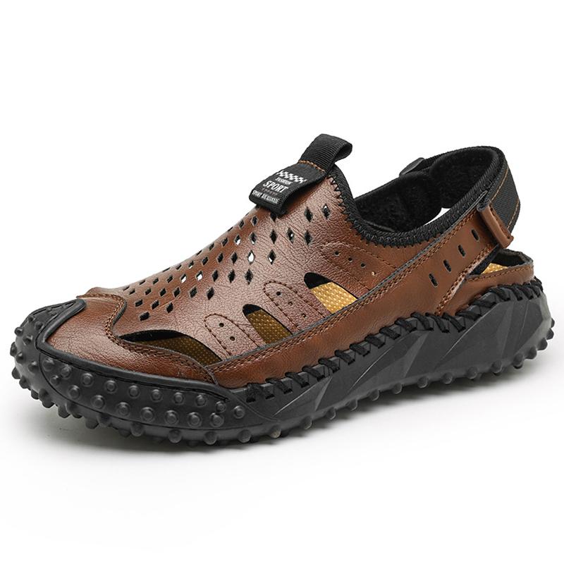 Мужские повседневные дышащие мягкие сандалии из натуральной кожи с ручной строчкой