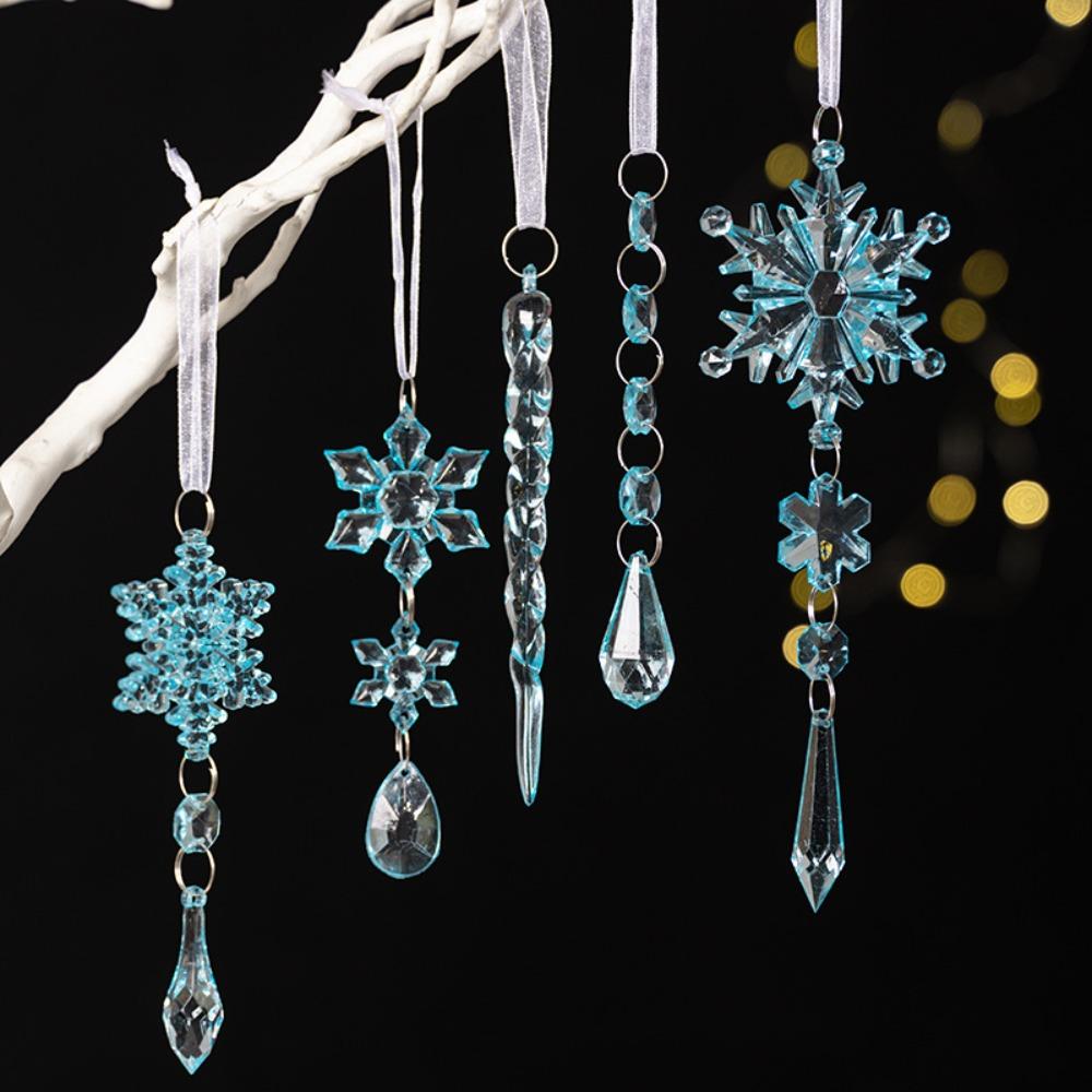 5pcs Colorful Snowflake Ice Strip Pendants Xmas Tree Hanging Ornament Merry Christmas Decoration