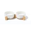 Ceramic Bowls with Bamboo Stand 2x350 Ml - Mpets - OPERA - White