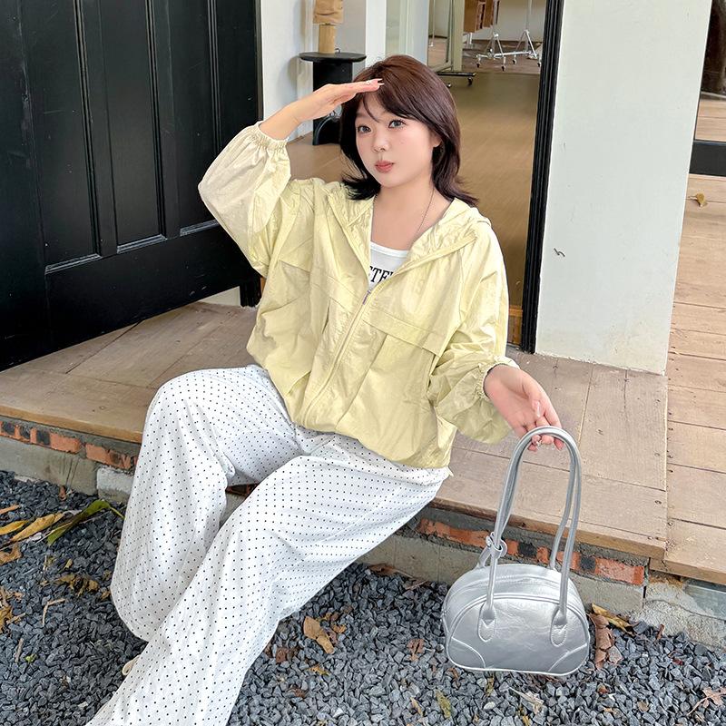 Large size women's clothing summer new sunscreen clothing women's portable thin hooded loose simple jacket 242529