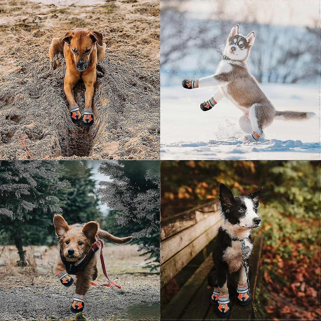Dog Boots, 4 Pieces Waterproof Dog Boots With Reflective Straps, Paw Protectors For Small, Medium An