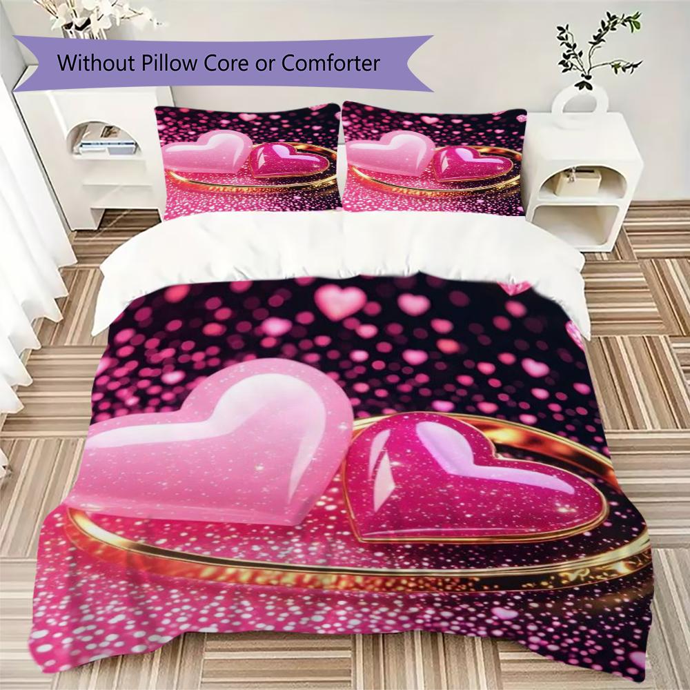 Heart Pattern Bedding uilt Set uilt Cover Pillowcase Home Decoration Birthday Gift (1 * duvet cover + 2 * pillowcase without core)
