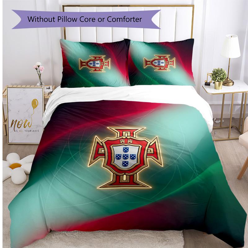 Portugal Football Printed Bedding 3 Piece Set Cozy Breathable Bed Cover Set as Housewarming Holiday Gift