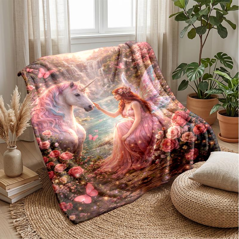 Fairy and Dragon Enchanted Night Theme blanket Lightweight Warm Flannel Blanket Decorative Throw Blanket for Home Decoration