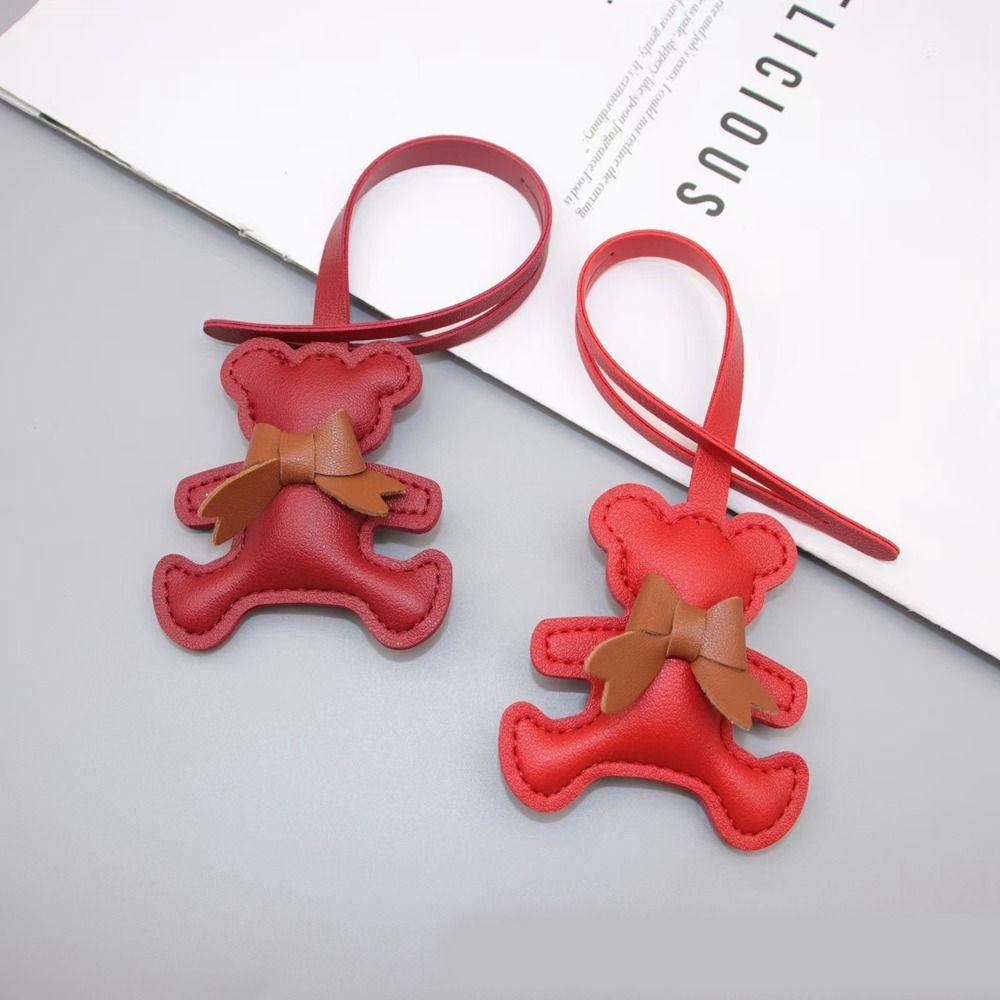 Car Key Holder PU Leather Keyring Fashion Cartoon Bag Pendant Cute Bow Bear Keychain Birthday Gift