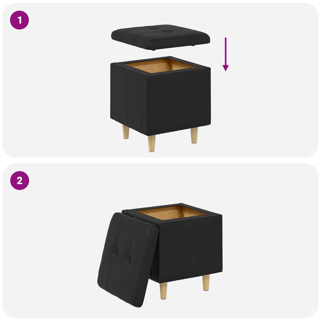 Storage Ottoman Black 40 x 40 x 45 cm Faux Leather