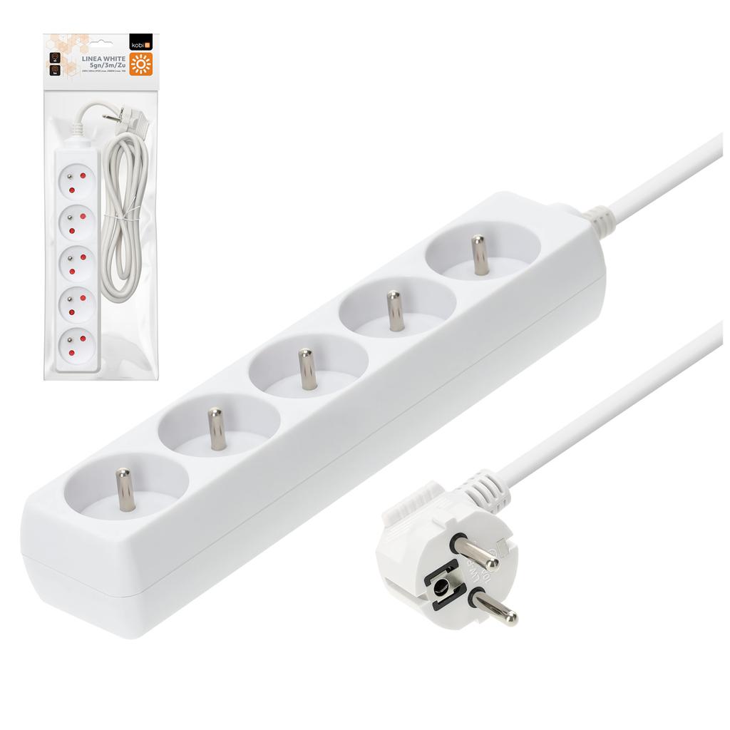 5-socket extension cord, 3 , with grounding, white