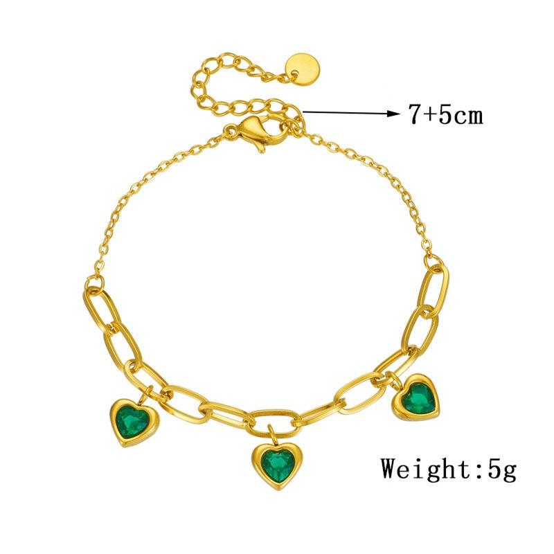 Retro Minimalist Heart Pendant Bracelet with Colorful Fashion Gemstone and Titanium Steel Chain Versatile Accessory