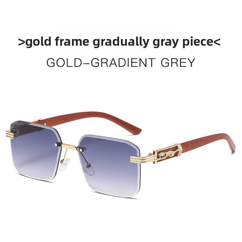 Leopard Theme Minimalist Metal Frame Square Sunglasses With Gray Lenses For Travel And Parties