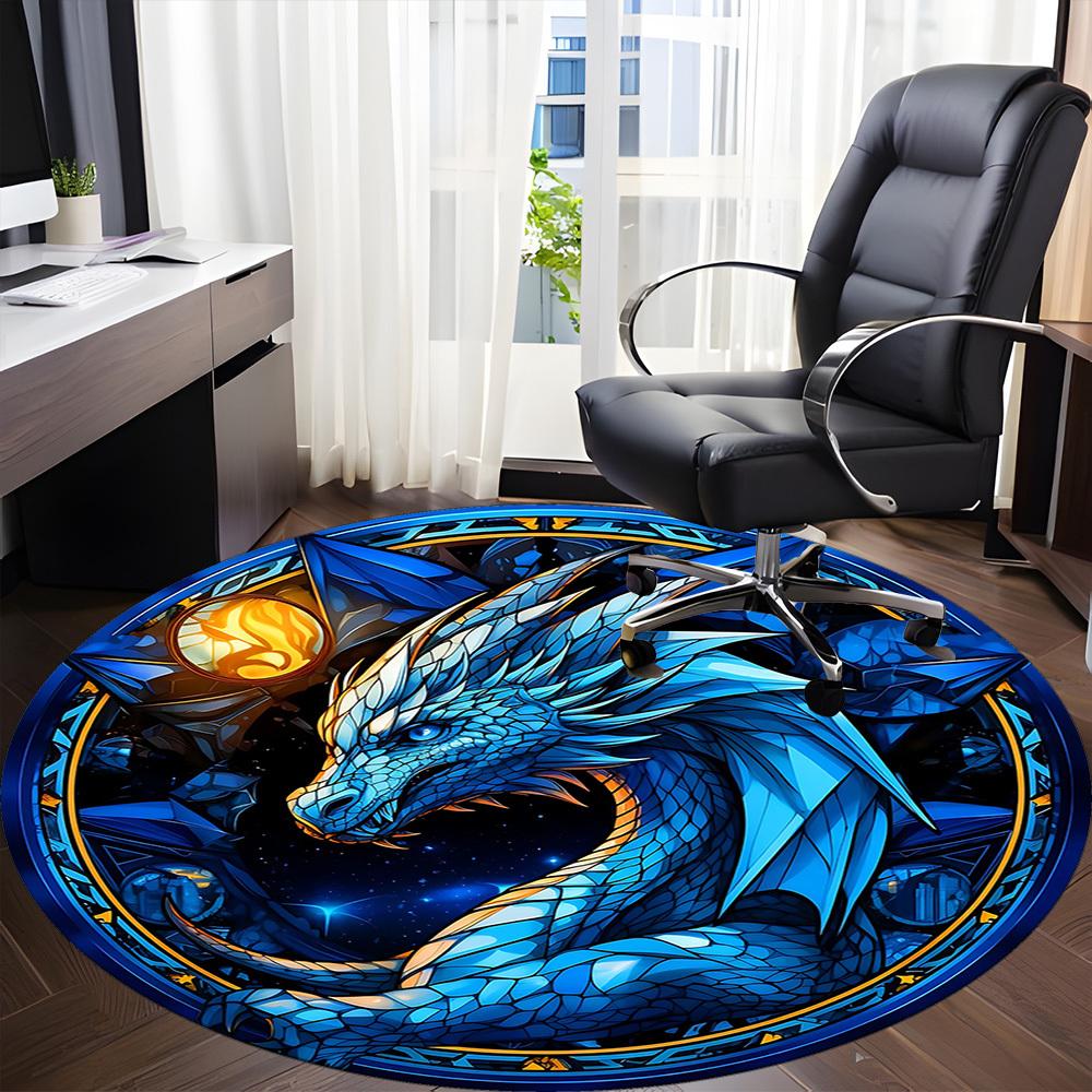 1pc Dragon Fantasy Office Round Area Rug, Indoor Mat Suitable ForOffice, Under Office Chairs Bedroom Living Room Home Decor, Room Deco T004