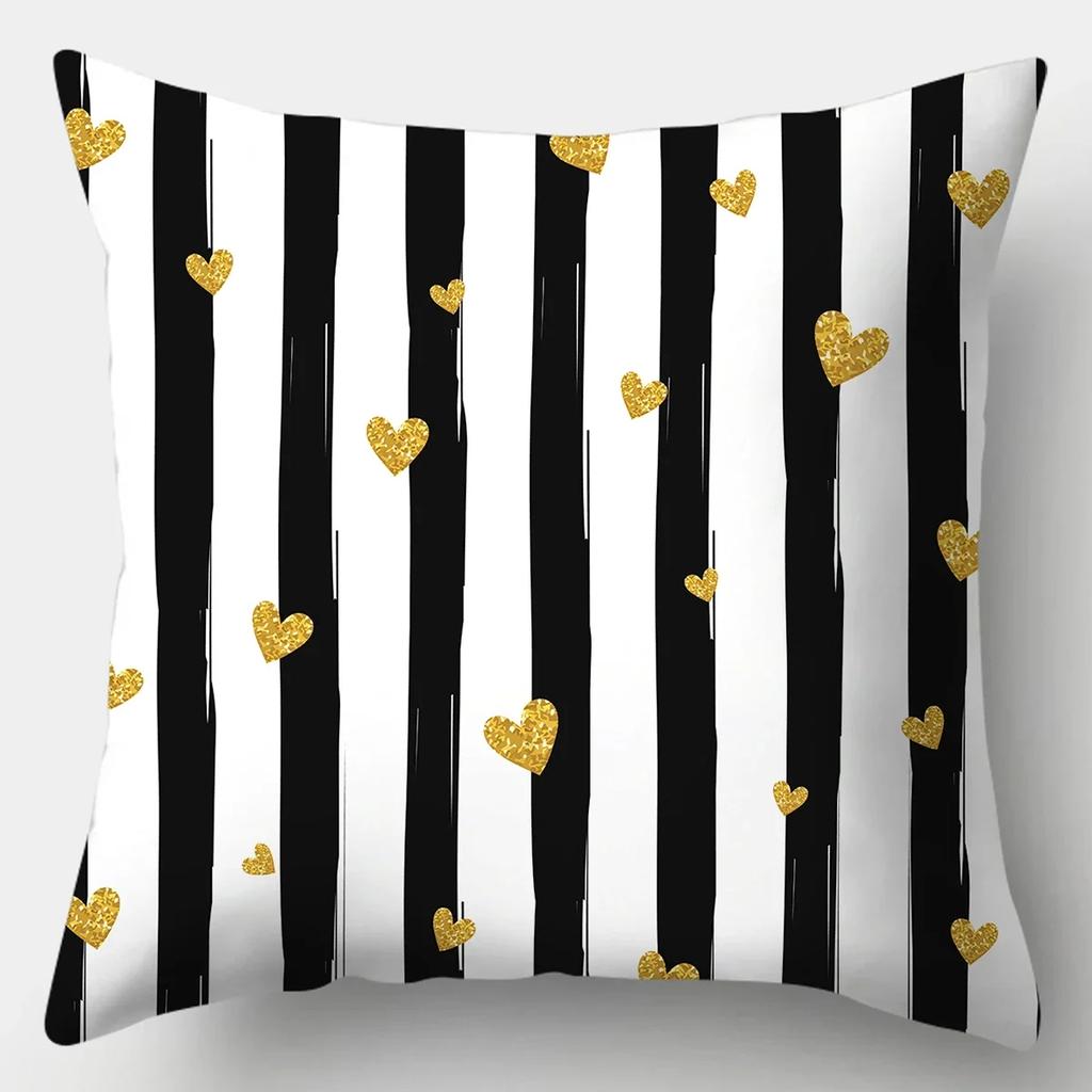 Black White Modern Style Cushion Cover 45x45cm Polyester Decorative Pillow Cover Living Room Bedroom Sofa Bed Pillow Case