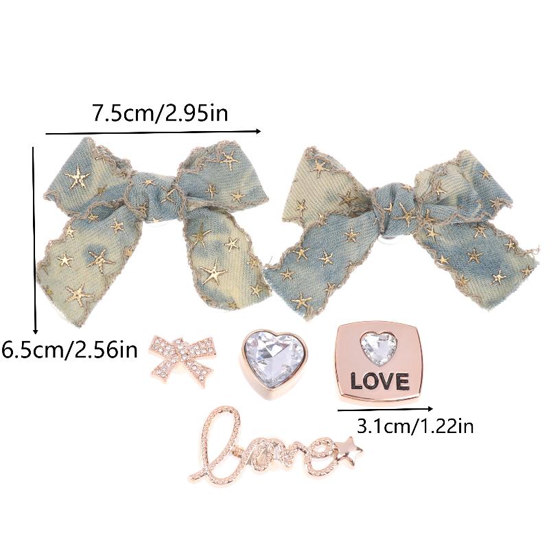Ins Style Denim Bow Shoe Charm Trendy Rhinestone Bowknot Shoe Decoration Kit Creative Vintage Shoe Buckle Holiday Gifts