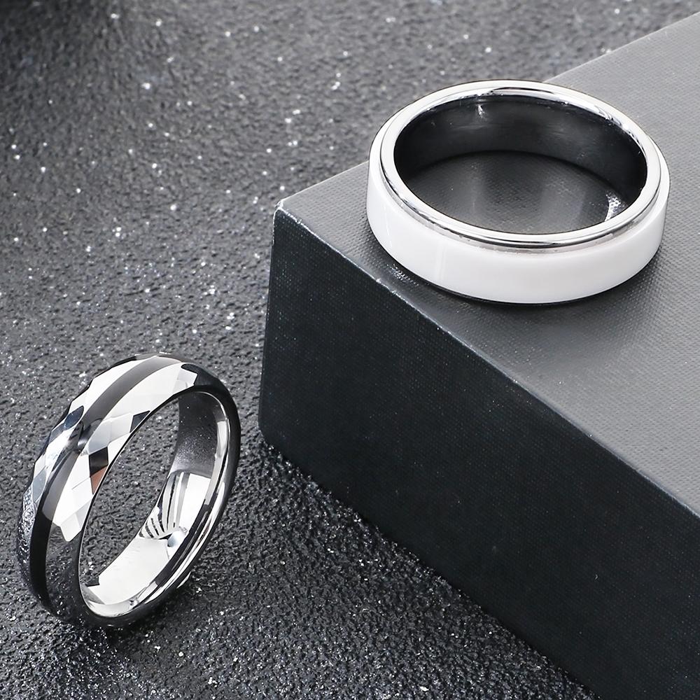 6 мм Белое керамическое обручальное кольцо Обручальное кольцо Ювелирные изделия Помолвка Вольфрамовая сталь Кольца для мужчин женщин Удобная посадка Размер 6--13