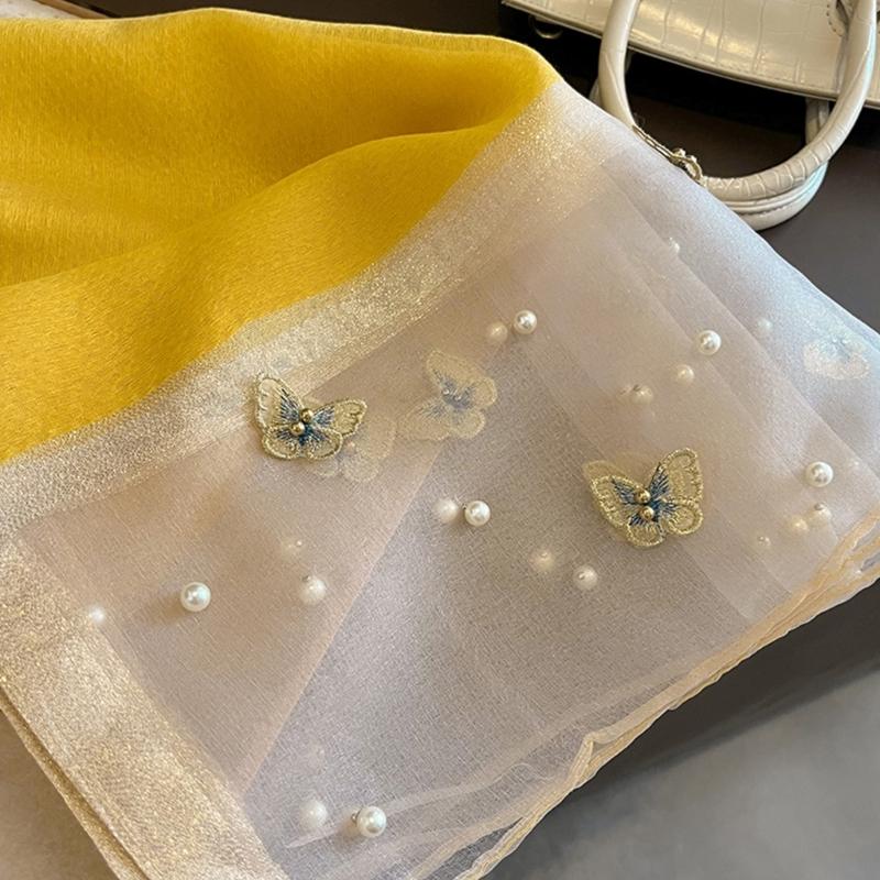 Elegant Embroidered Butterfly Silk Scarf For Women Lightweight Polyester Hijab Shawl Wrap Stole Accessory Gift