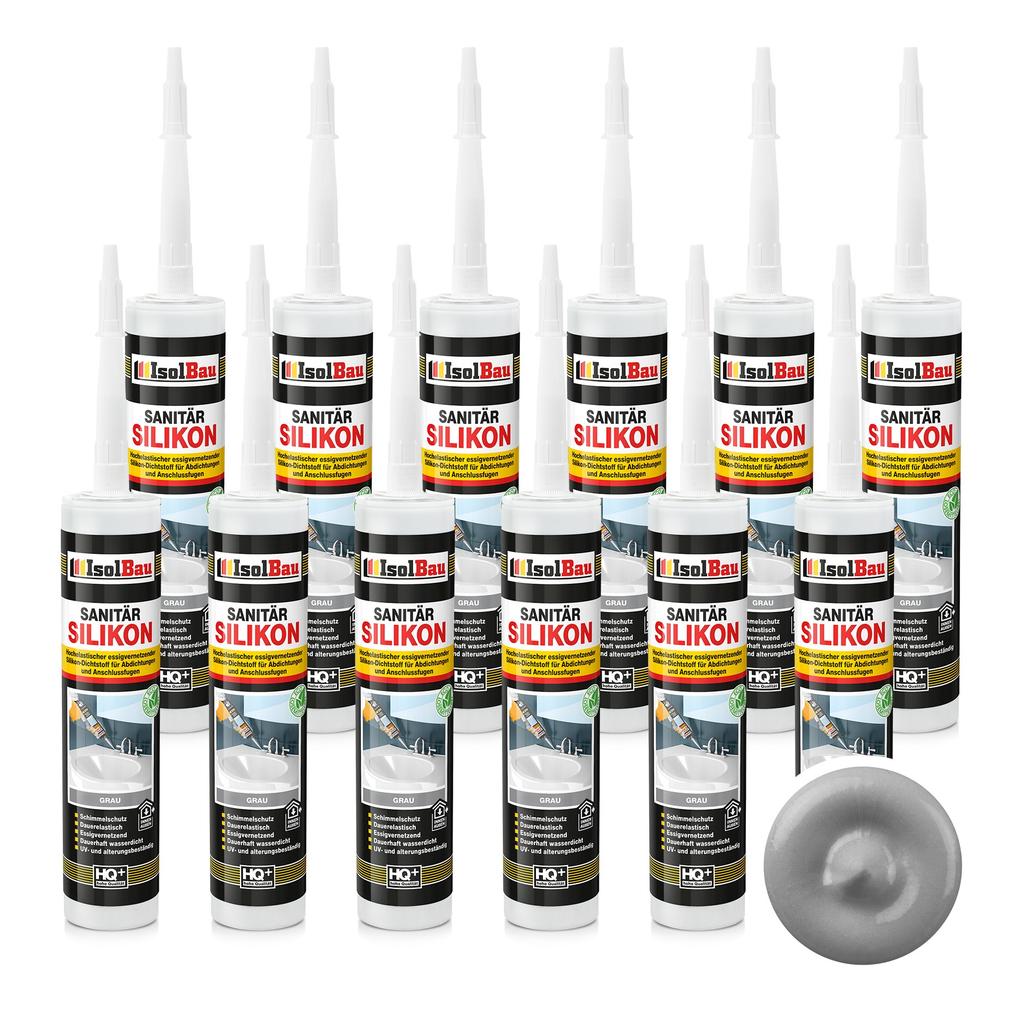 IsolBau Sanitary Silicone Gray Sanitär Silikon 12 x 300ml