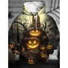 Men Halloween Scary Pumpkin Lantern 3D Print Hoodie Spooky Tree Bat Pullover Sweatshirt Holiday Party Hooded Tops