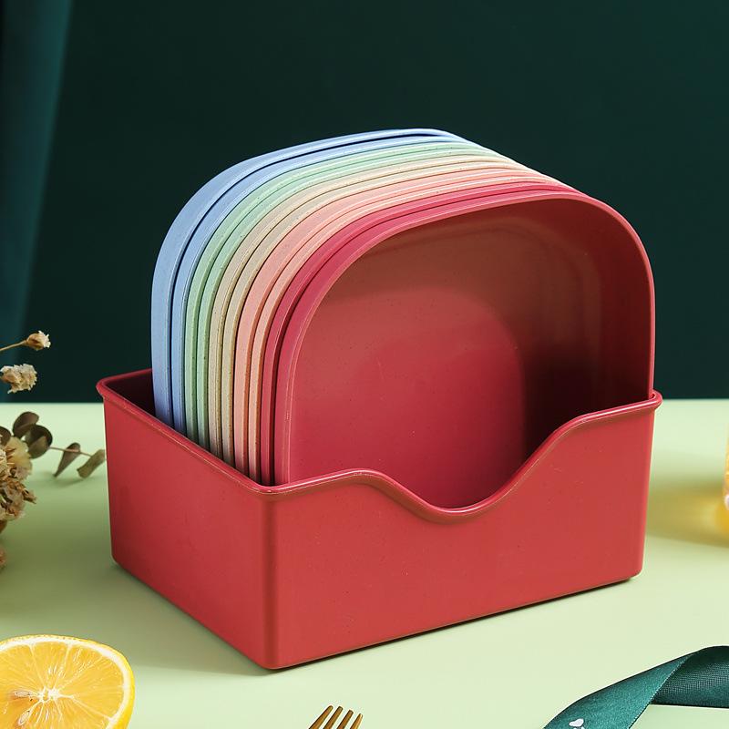 Набор из 10 экологически чистых обеденных тарелок с подставкой - Легкий, прочный и можно мыть в посудомоечной машине