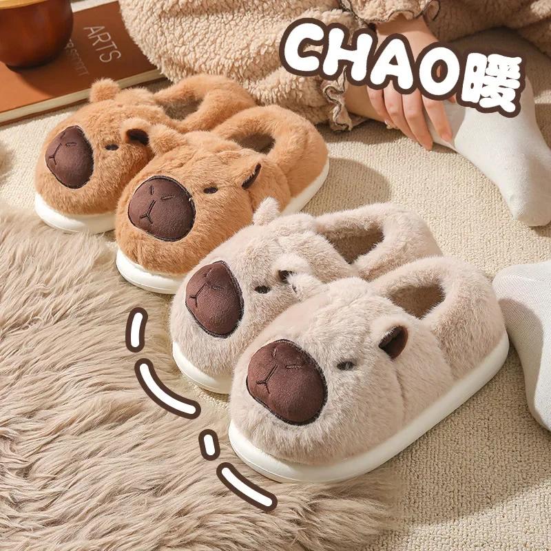 Fashion Women Cute Cartoon Slippers Bedroom Soft Sole Non Slip Plush Slippers Female Winter Thick Bottom Indoor Home Warm Cotton Slides