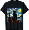 Art Funny Black Cat Painting Artist Van Gogh Starry Night T-Shirt